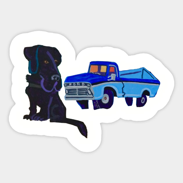 Black Lab and Pickup Truck Sticker by SPINADELIC